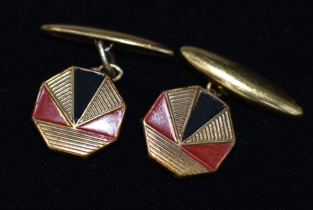 Art Deco Enamel & Gilt Metal Chain Cufflinks, c1930 View VII