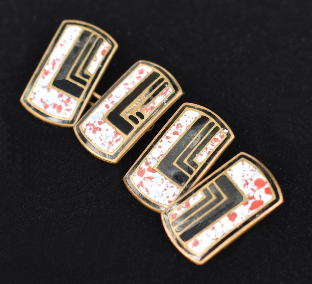 Art Deco Enamel & Gilt Metal Chain Cufflinks, c1930