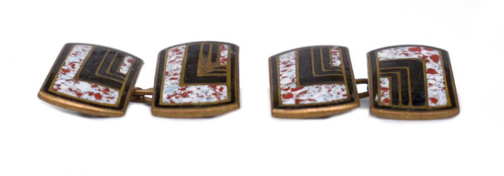 Art Deco Enamel & Gilt Metal Chain Cufflinks, c1930 View II