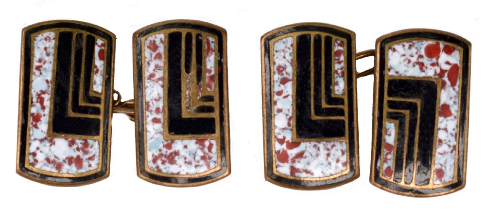 Art Deco Enamel & Gilt Metal Chain Cufflinks, c1930 View III