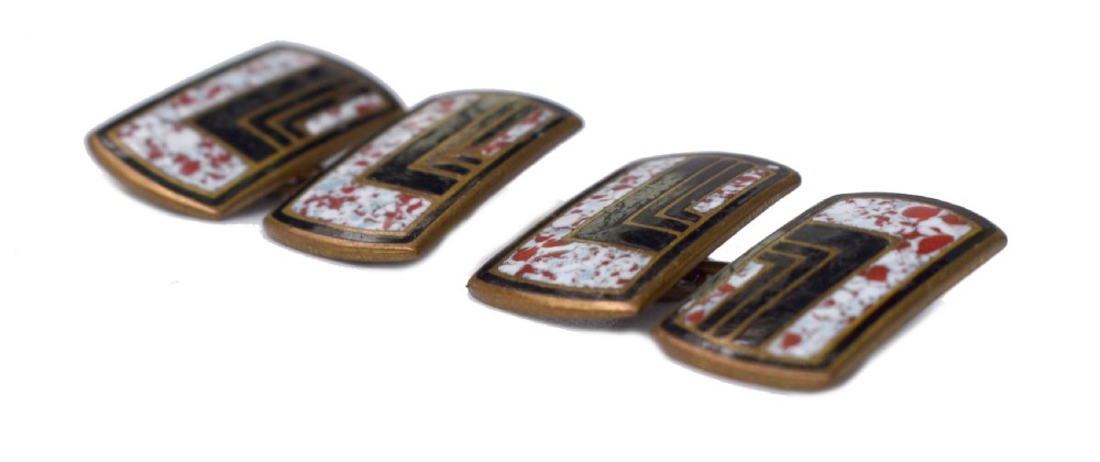Art Deco Enamel & Gilt Metal Chain Cufflinks, c1930 View IV