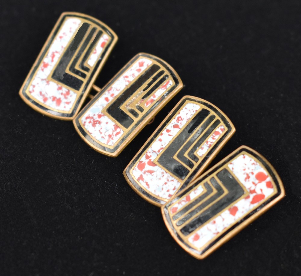 Art Deco Enamel & Gilt Metal Chain Cufflinks, c1930 View V