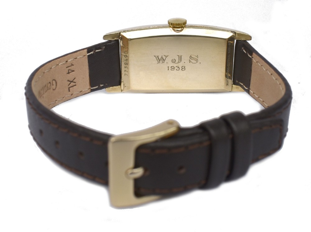 Art Deco Gents 10k R Gold Wristwatch by Bulova, 'Minute Man' c1937, Serviced View VI