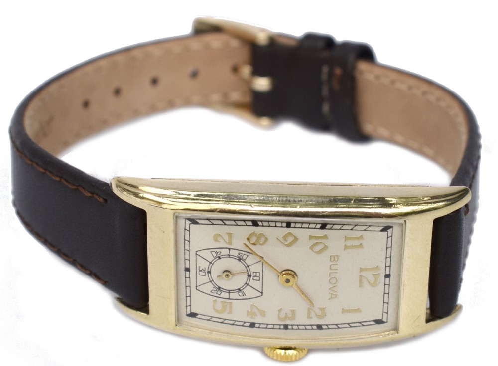 Art Deco Gents 10k R Gold Wristwatch by Bulova, 'Minute Man' c1937, Serviced View XIII