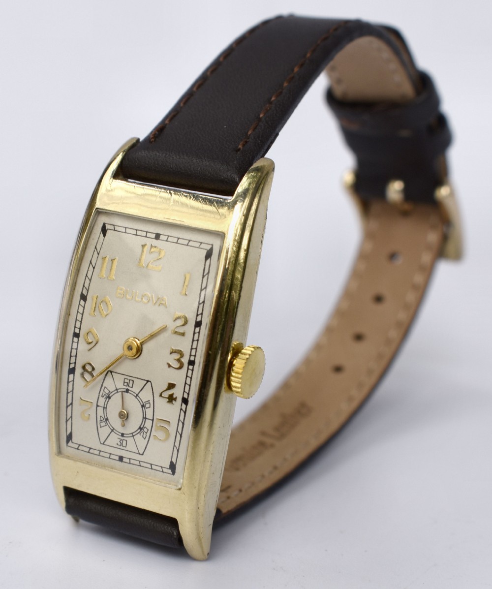 Art Deco Gents 10k R Gold Wristwatch by Bulova, 'Minute Man' c1937, Serviced View XIV