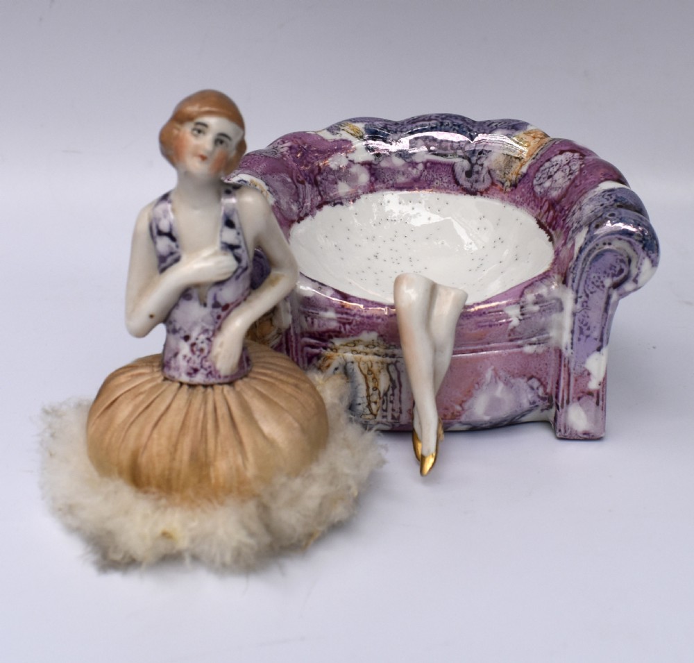 Art Deco Ceramic Flapper Powder Puff Stand, C1930 View III