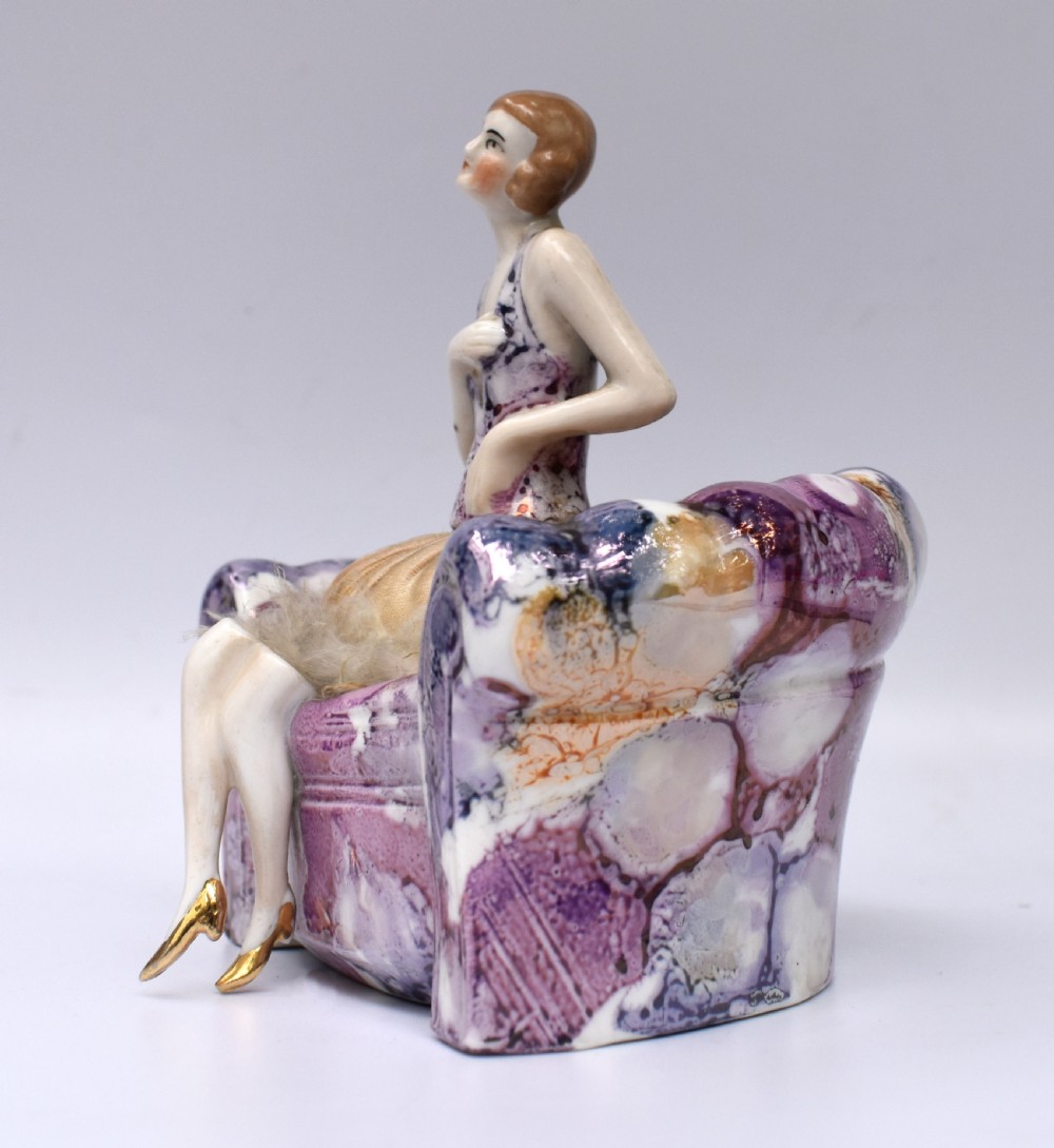 Art Deco Ceramic Flapper Powder Puff Stand, C1930 View IV