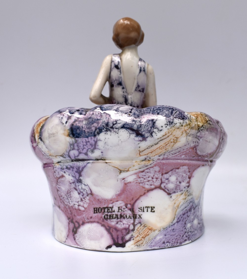 Art Deco Ceramic Flapper Powder Puff Stand, C1930 View V