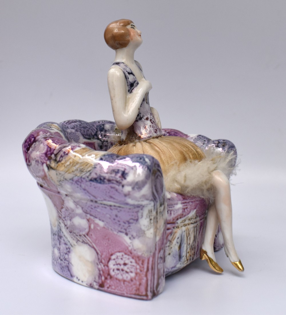 Art Deco Ceramic Flapper Powder Puff Stand, C1930 View VI