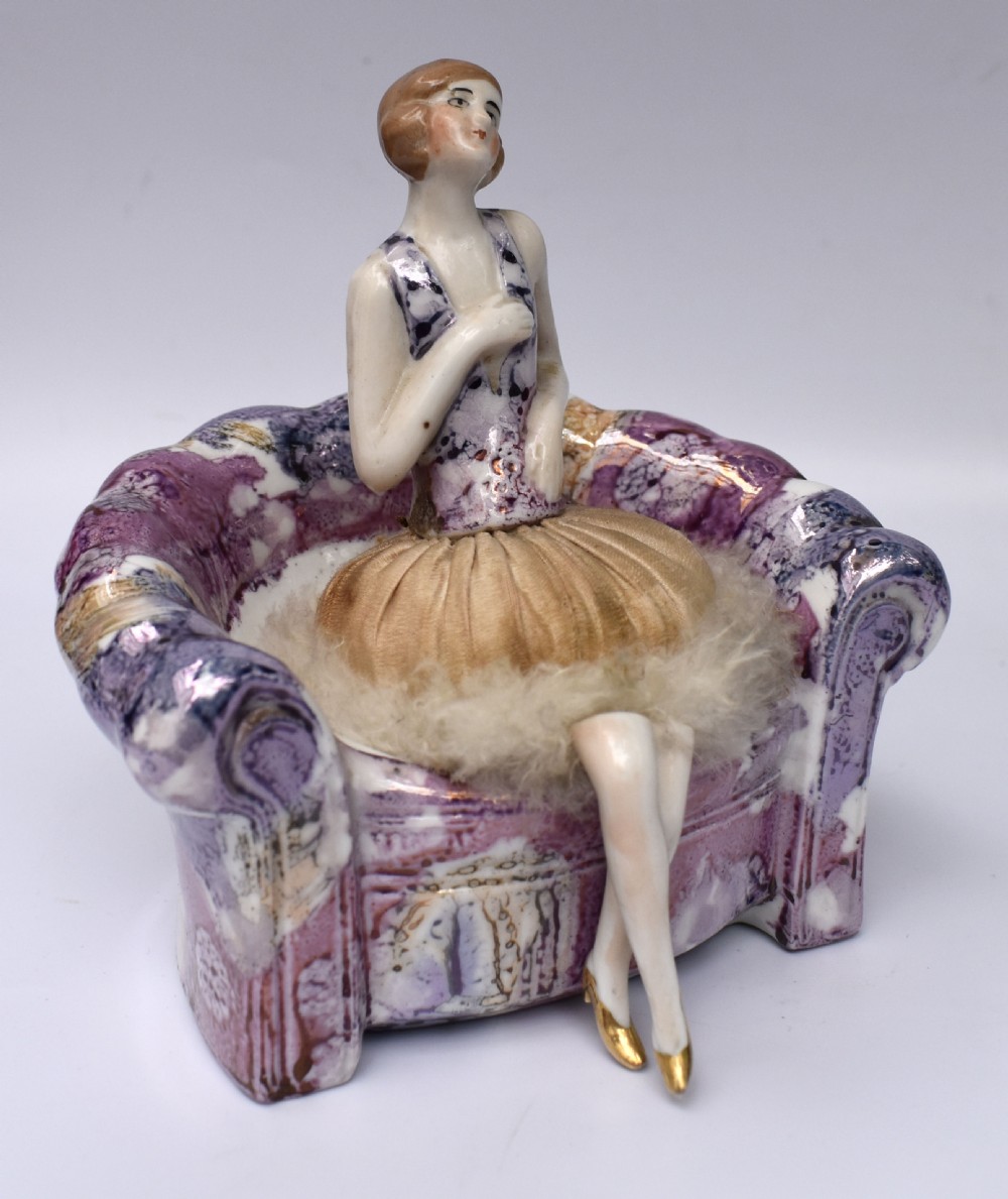 Art Deco Ceramic Flapper Powder Puff Stand, C1930 View VIII