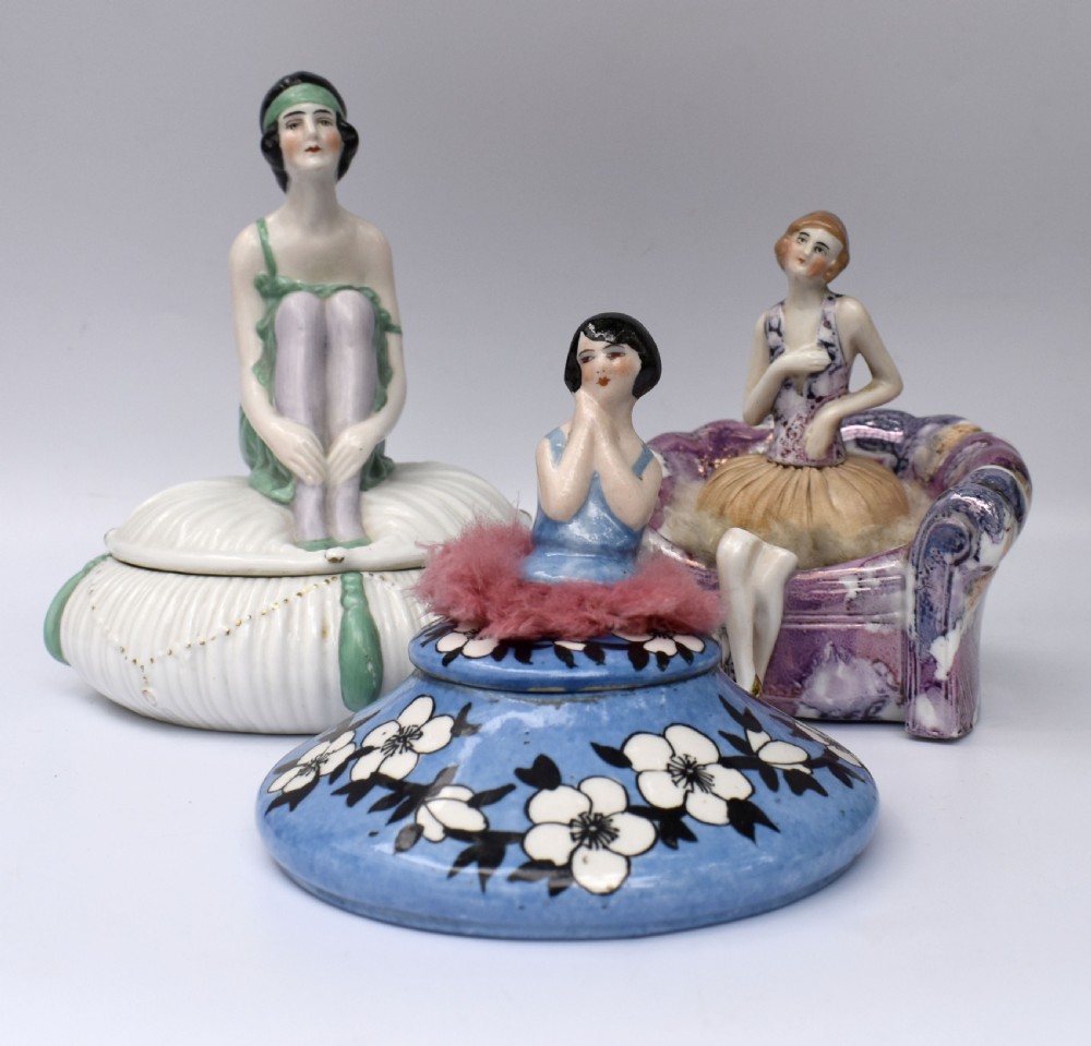 Art Deco Ceramic Flapper Powder Puff Stand, C1930 View IX