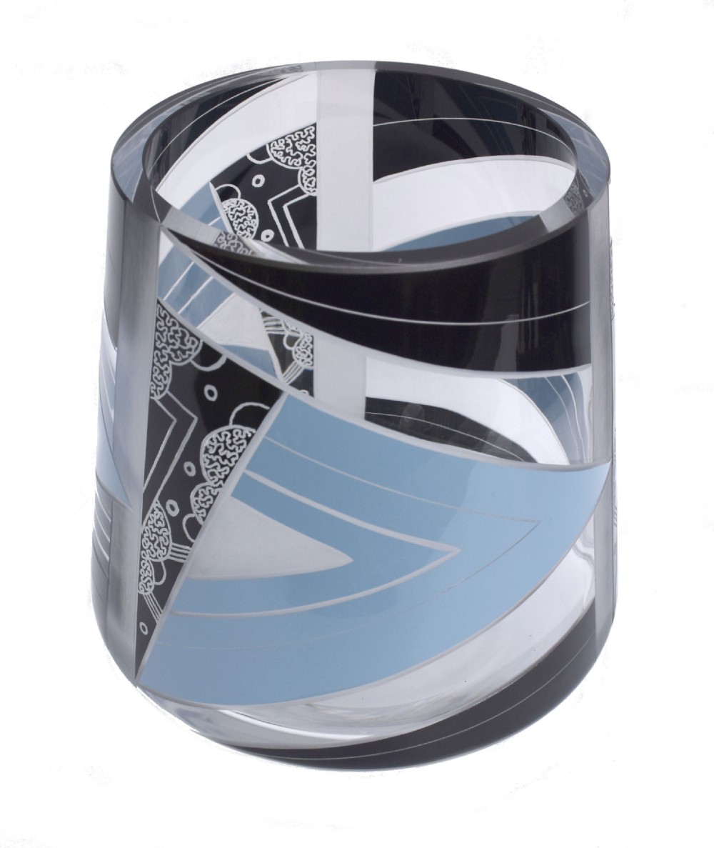Art Deco Glass & Enamel Etched Vase, c1930 View III