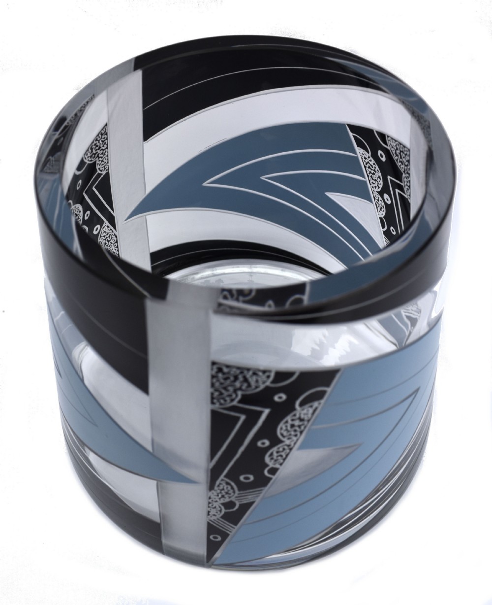Art Deco Glass & Enamel Etched Vase, c1930 View IV