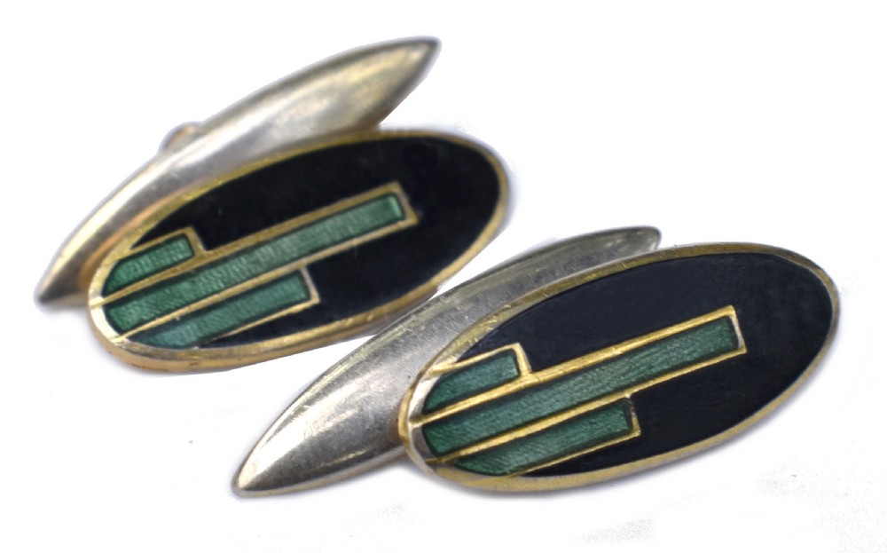 Art Deco Modernist Matching Pair Of Enamel Gents Cufflinks, c1930 View IV