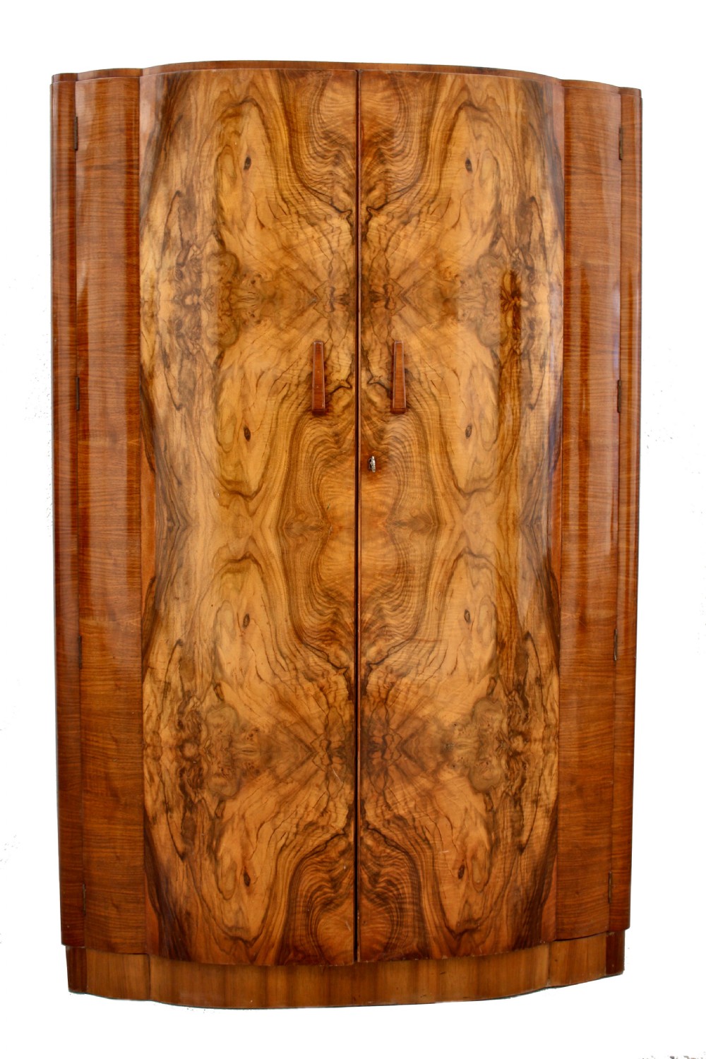 Art Deco Walnut Cloud Fronted Double Wardrobe, c1930