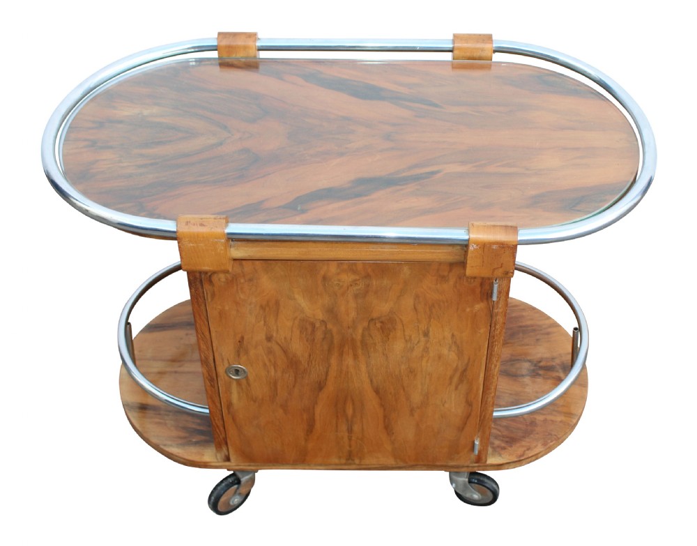 Art Deco French Walnut & Chrome Cocktail Bar Cart, c1930 View III