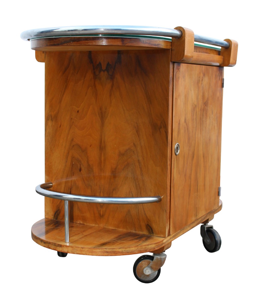 Art Deco French Walnut & Chrome Cocktail Bar Cart, c1930 View IV