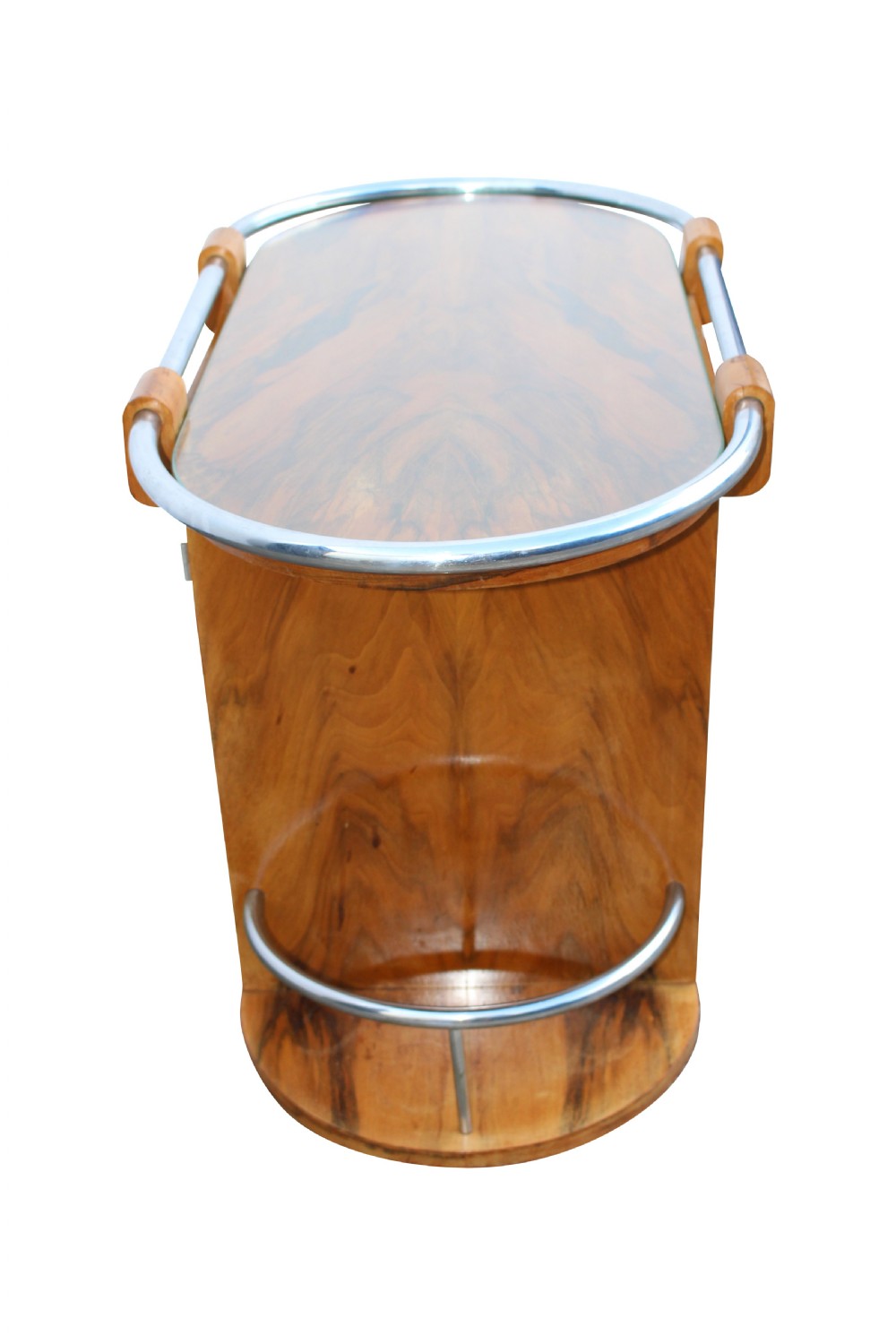 Art Deco French Walnut & Chrome Cocktail Bar Cart, c1930 View V