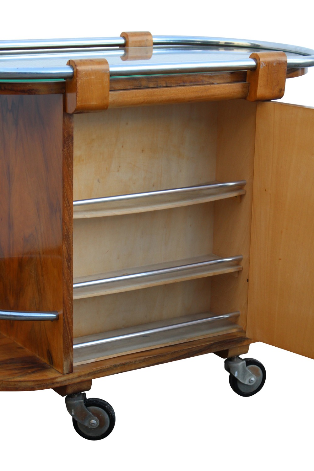 Art Deco French Walnut & Chrome Cocktail Bar Cart, c1930 View VII