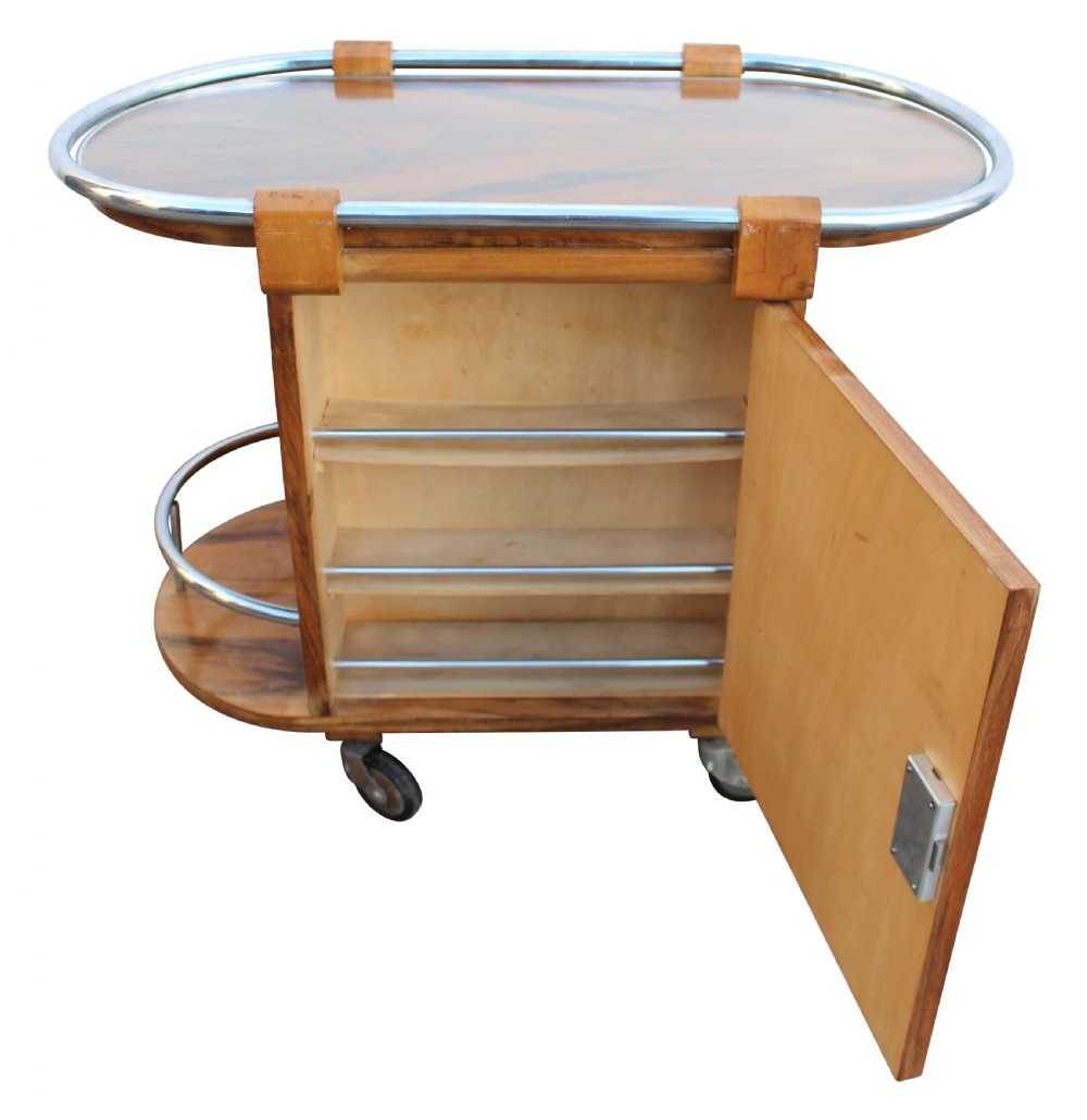 Art Deco French Walnut & Chrome Cocktail Bar Cart, c1930 View VIII