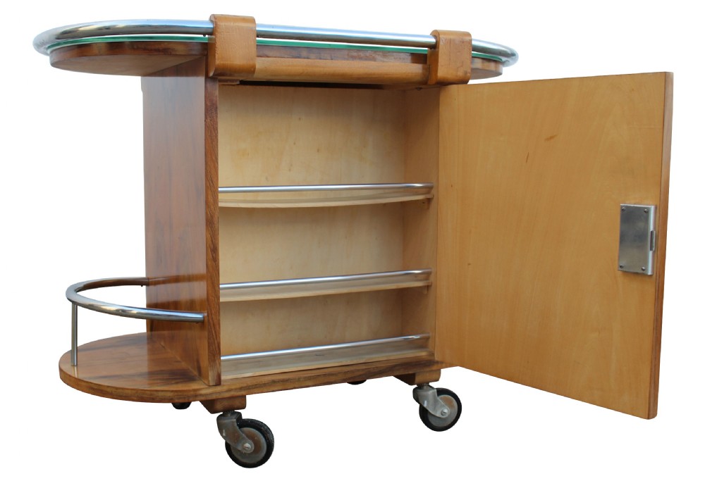 Art Deco French Walnut & Chrome Cocktail Bar Cart, c1930 View IX