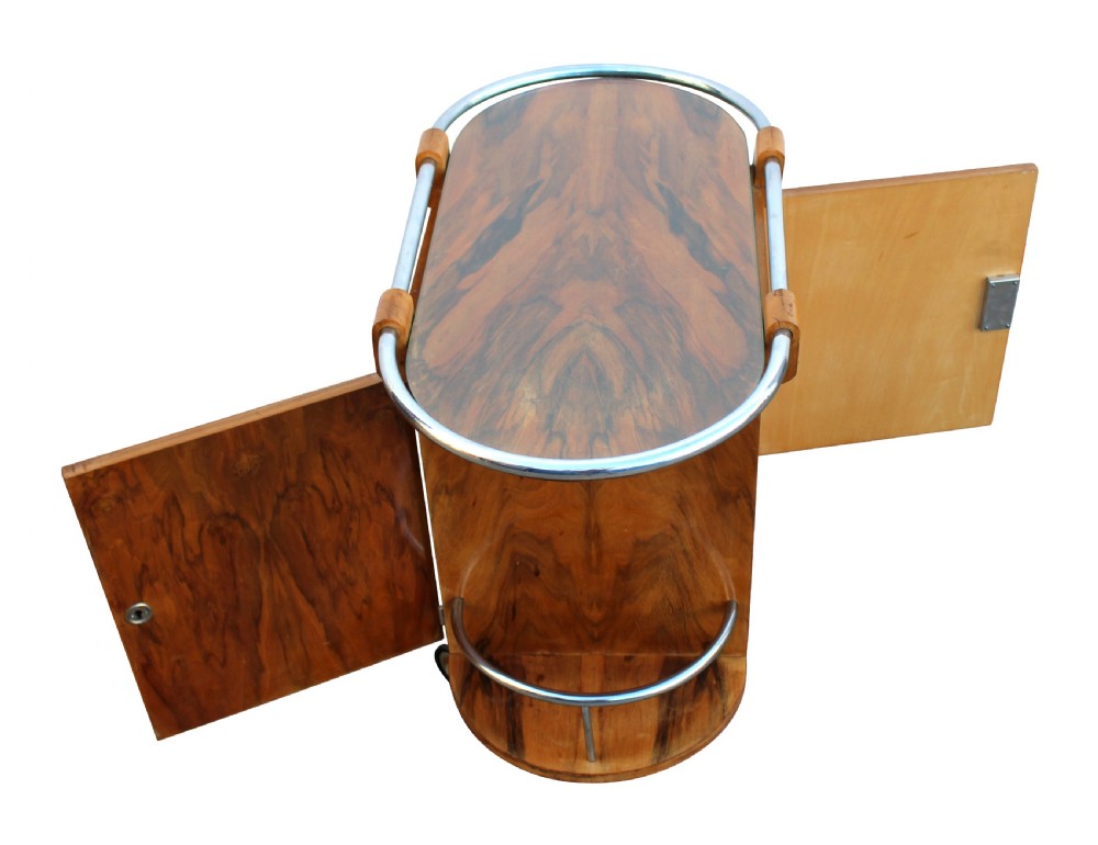 Art Deco French Walnut & Chrome Cocktail Bar Cart, c1930 View XII