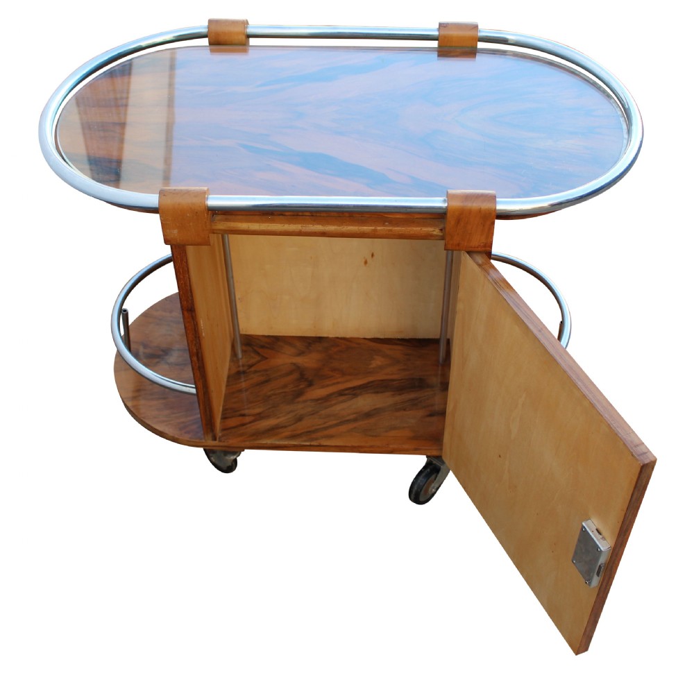 Art Deco French Walnut & Chrome Cocktail Bar Cart, c1930 View XIV