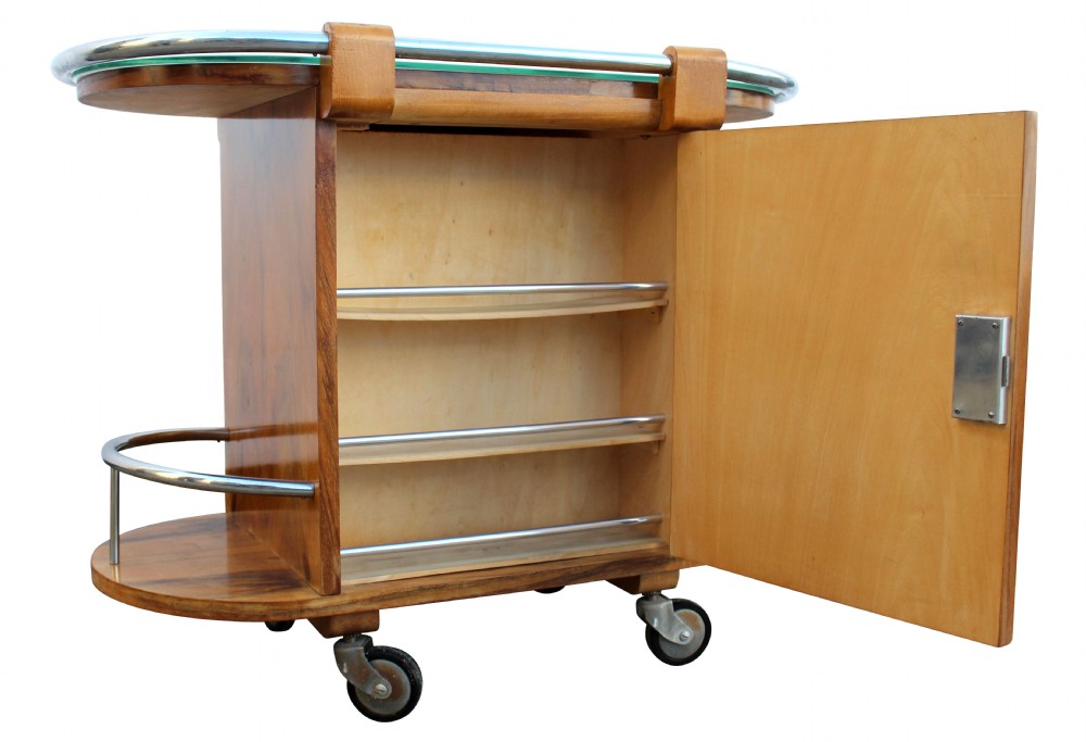 Art Deco French Walnut & Chrome Cocktail Bar Cart, c1930 View XVII