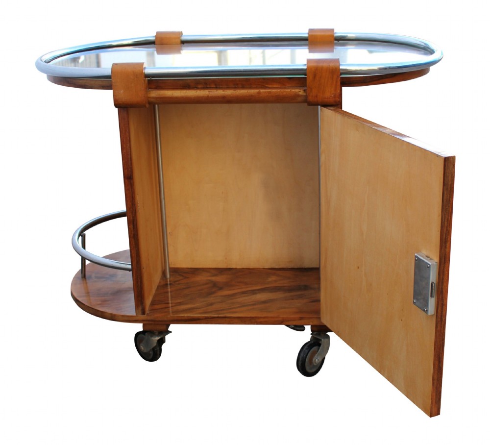 Art Deco French Walnut & Chrome Cocktail Bar Cart, c1930 View XIII