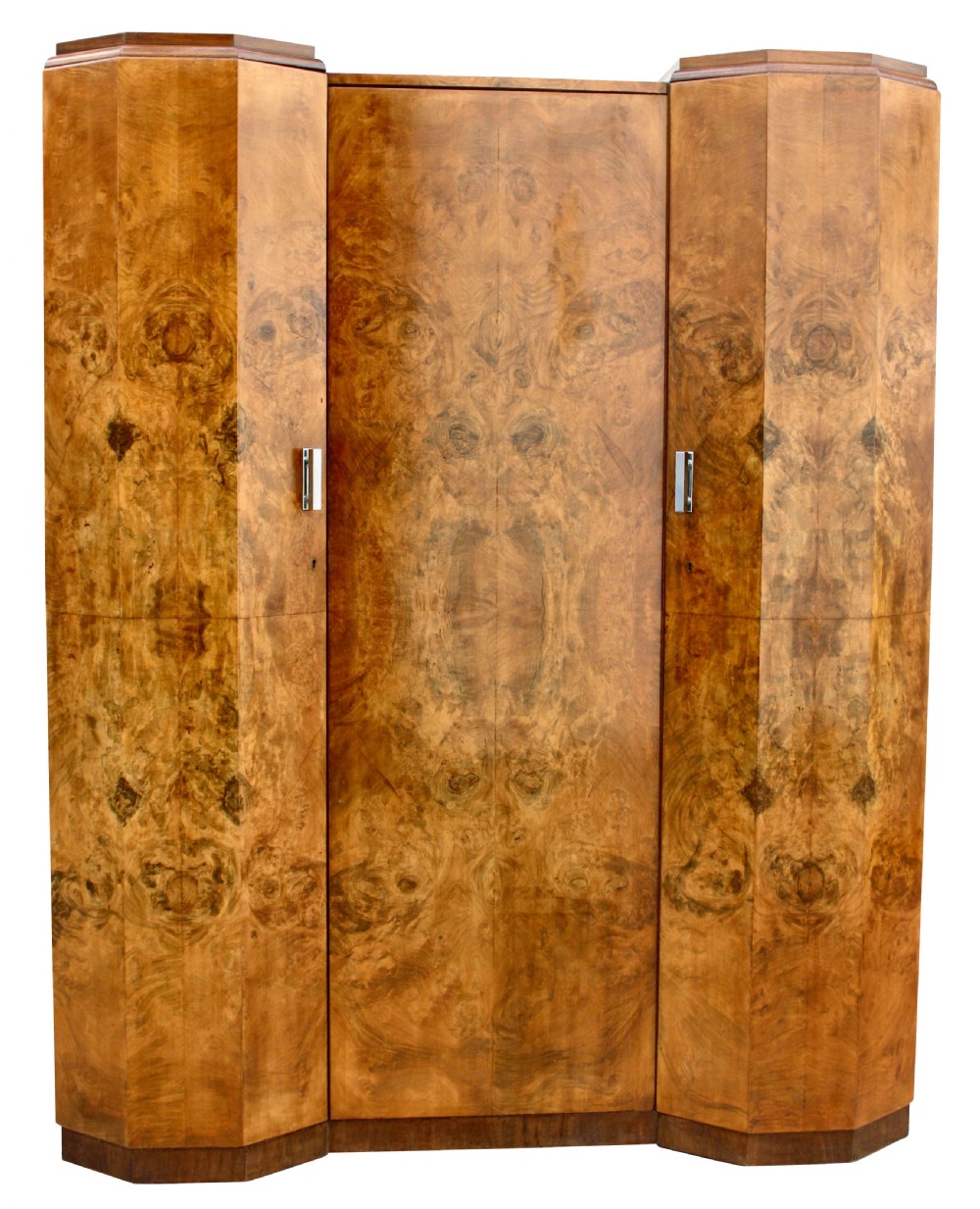 Art Deco Triple Breakfront Walnut Wardrobe , c1930