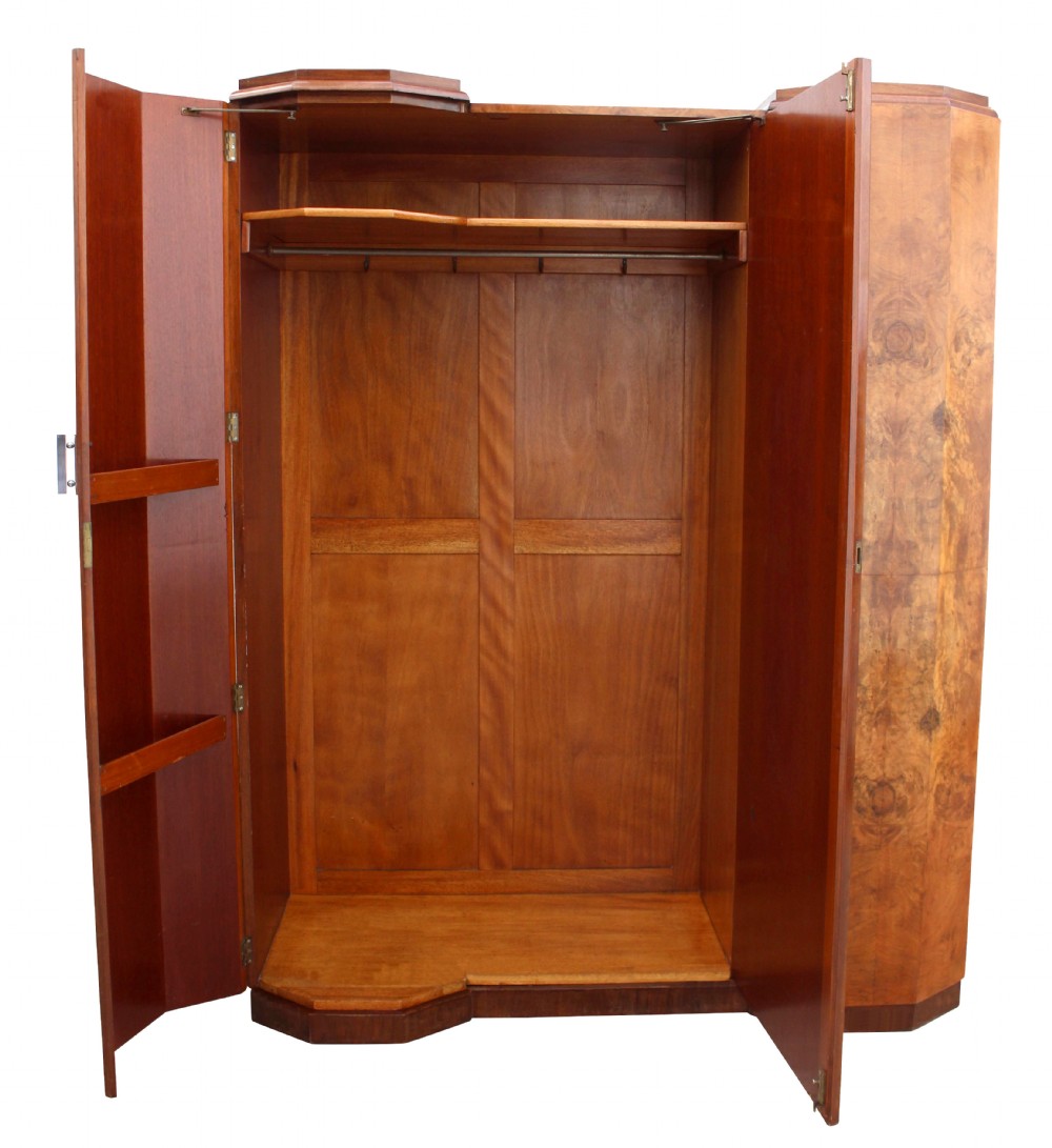 Art Deco Triple Breakfront Walnut Wardrobe , c1930 View VI