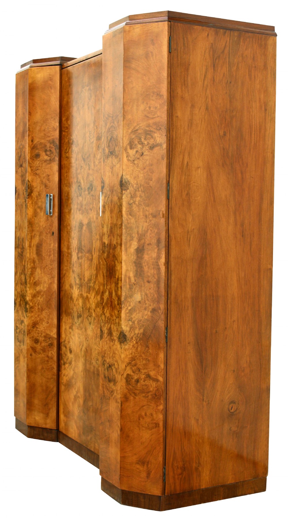 Art Deco Triple Breakfront Walnut Wardrobe , c1930 View XII