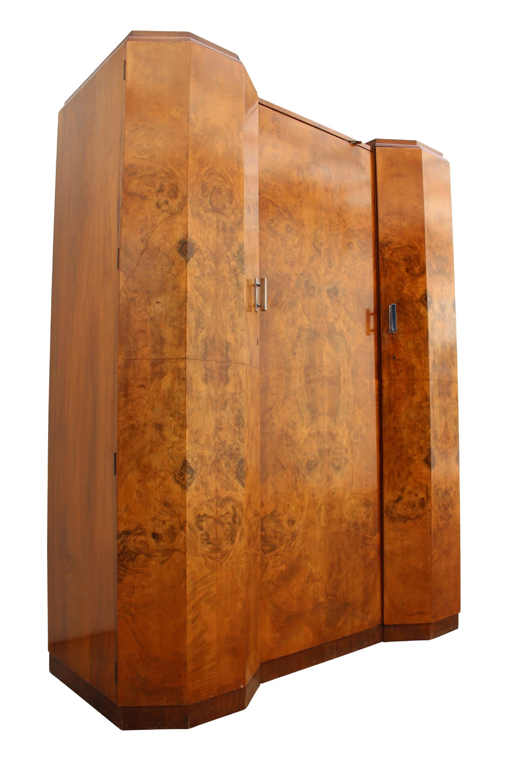 Art Deco Triple Breakfront Walnut Wardrobe , c1930 View XIII