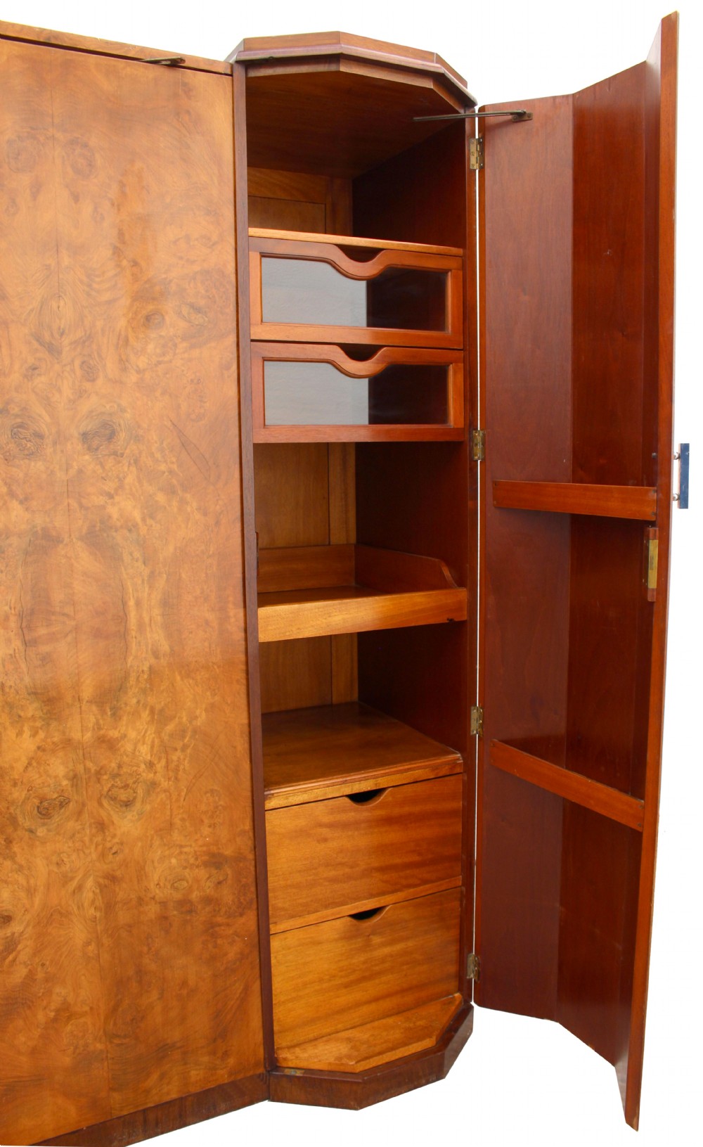 Art Deco Triple Breakfront Walnut Wardrobe , c1930 View XIV