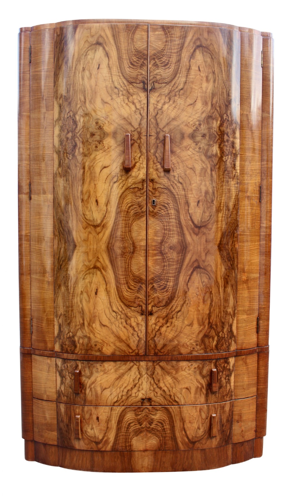 Art Deco Walnut Cloud Fronted Double Wardrobe, c1930
