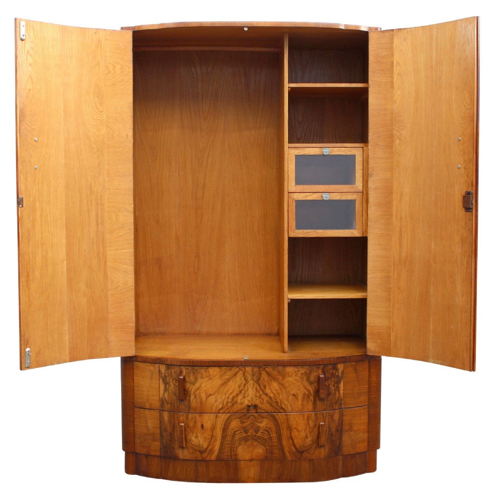 Art Deco Walnut Cloud Fronted Double Wardrobe, c1930 View II