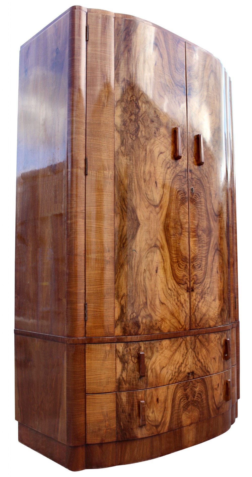 Art Deco Walnut Cloud Fronted Double Wardrobe, c1930 View V