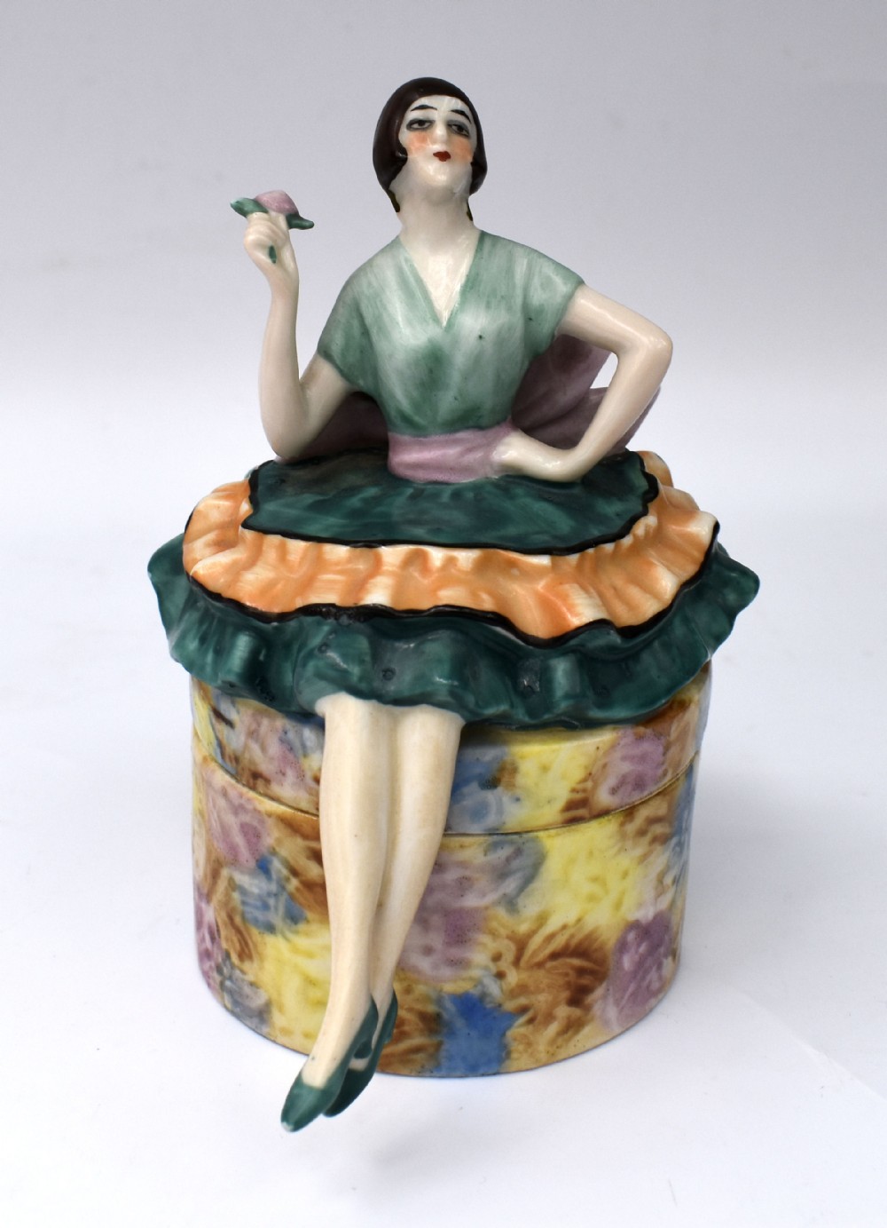 Art Deco Flapper Girl Powder Box, c1930's 