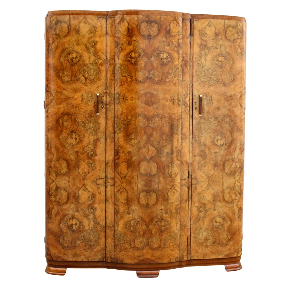 Art Deco Triple Walnut Three Door Wardrobe, c1930