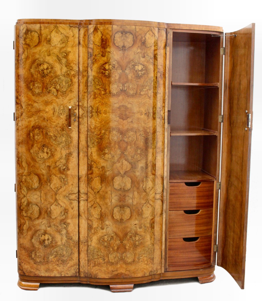 Art Deco Triple Walnut Three Door Wardrobe, c1930 View II