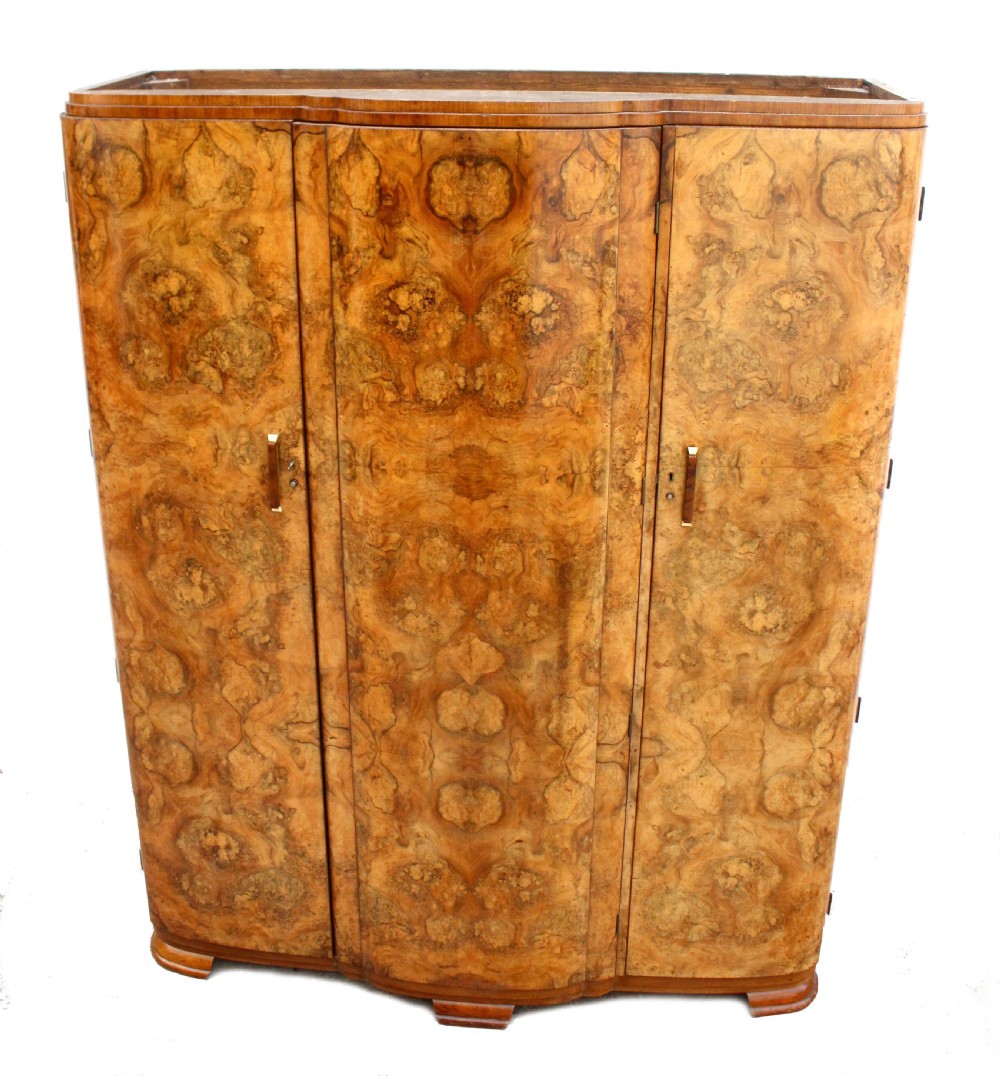 Art Deco Triple Walnut Three Door Wardrobe, c1930 View V