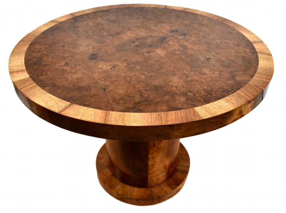 Art Deco Large Circular Walnut Table, c1930