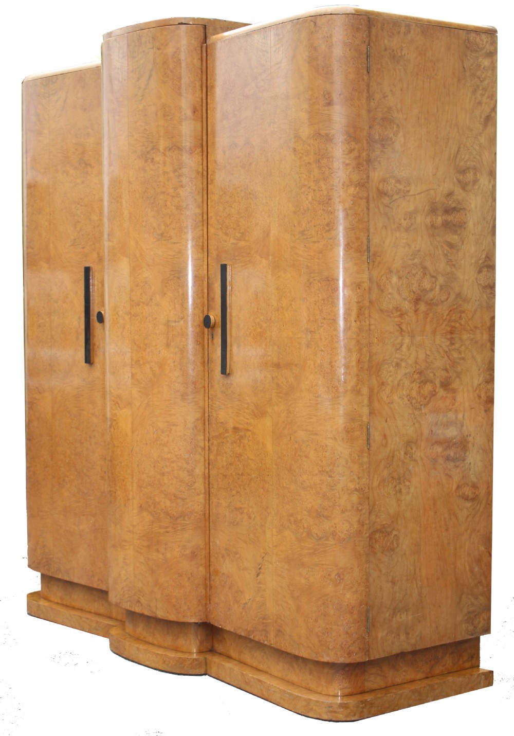 Art Deco Blonde Burr Maple Triple Wardrobe, c1930 View III