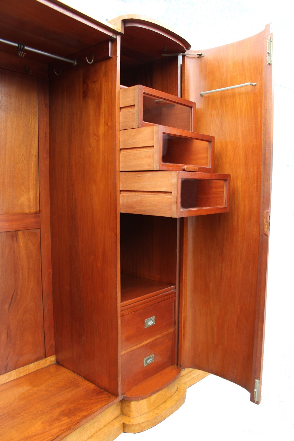 Art Deco Blonde Burr Maple Triple Wardrobe, c1930 View IV