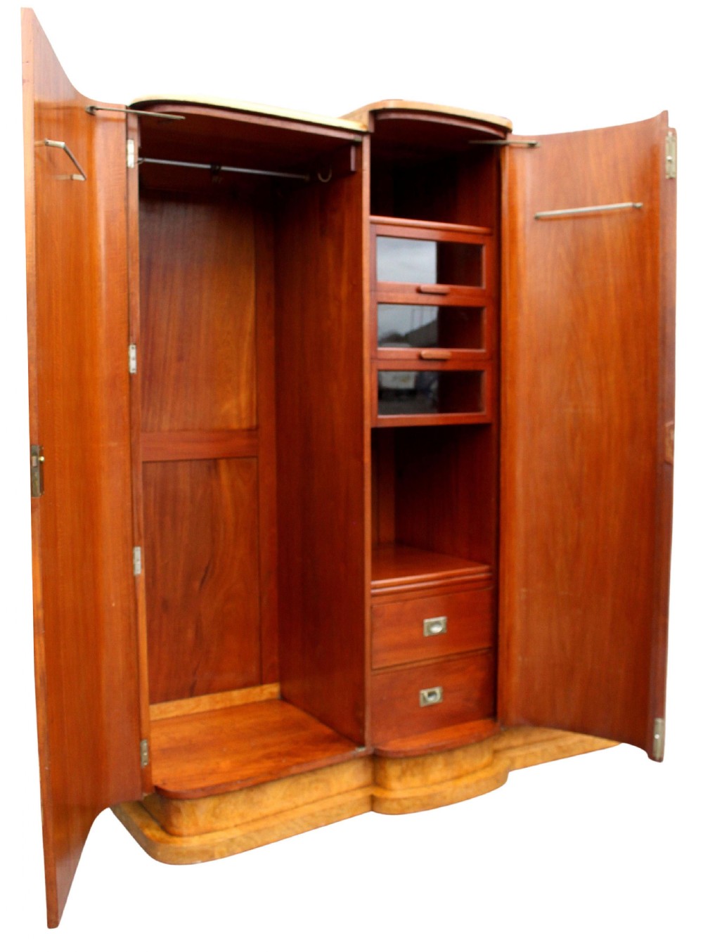Art Deco Blonde Burr Maple Triple Wardrobe, c1930 View VII