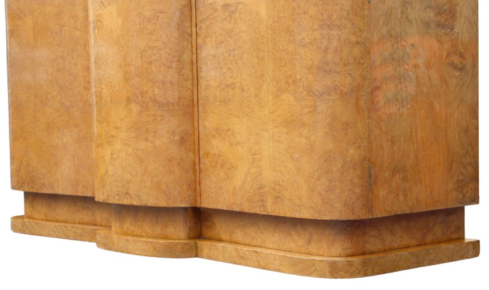 Art Deco Blonde Burr Maple Triple Wardrobe, c1930 View IX