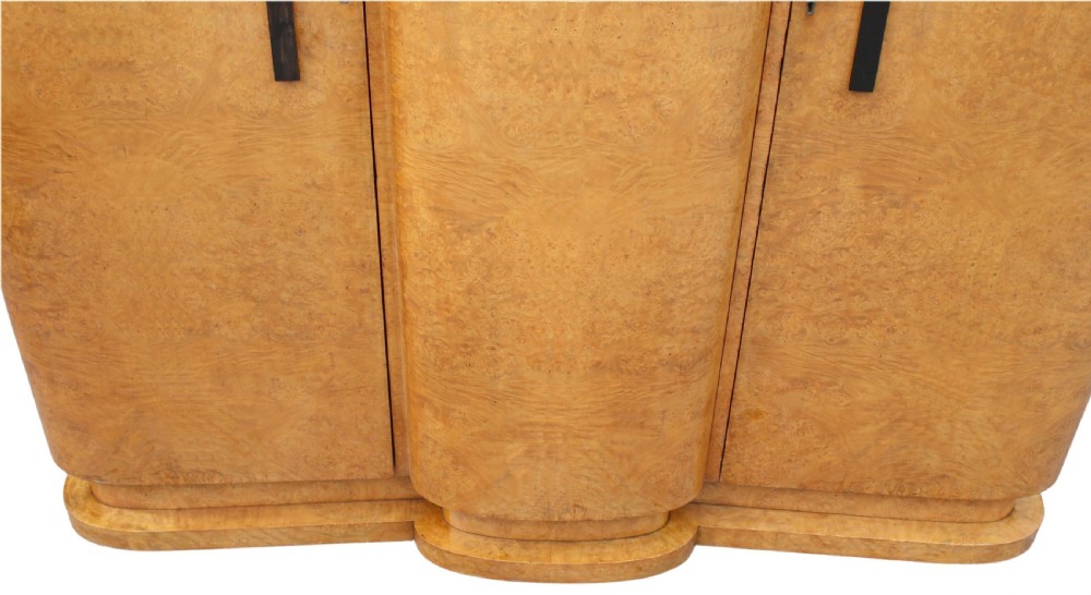 Art Deco Blonde Burr Maple Triple Wardrobe, c1930 View X