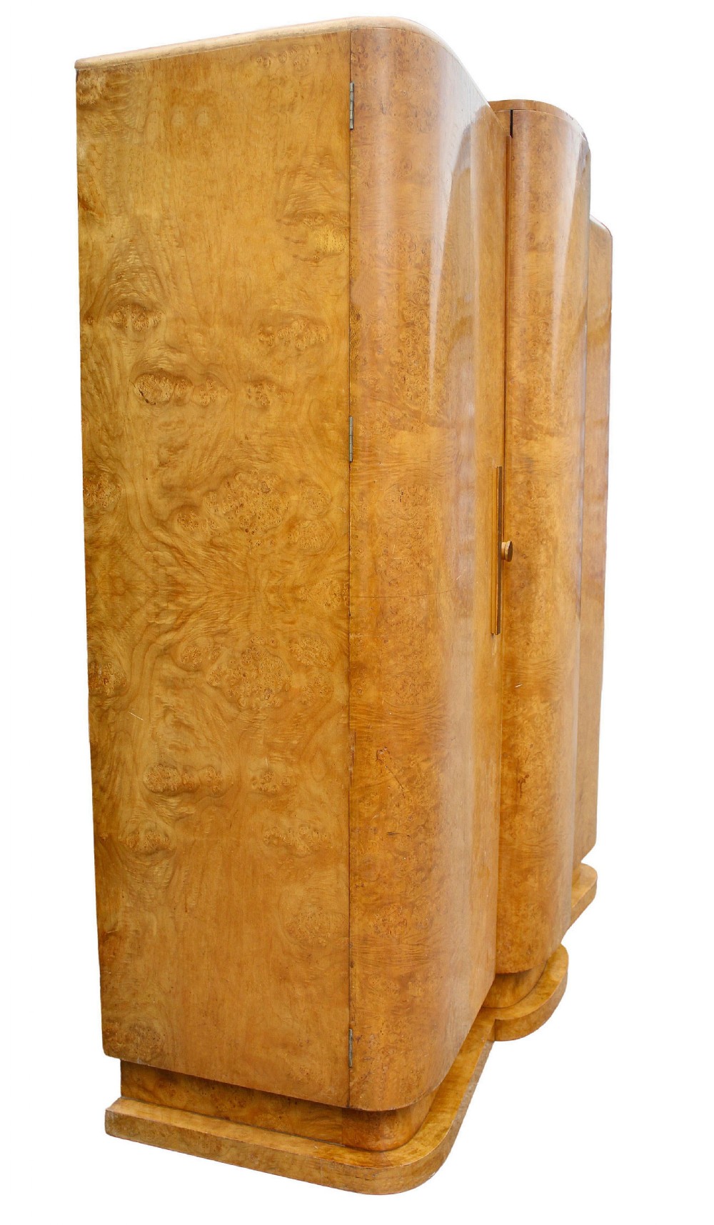 Art Deco Blonde Burr Maple Triple Wardrobe, c1930 View XIII