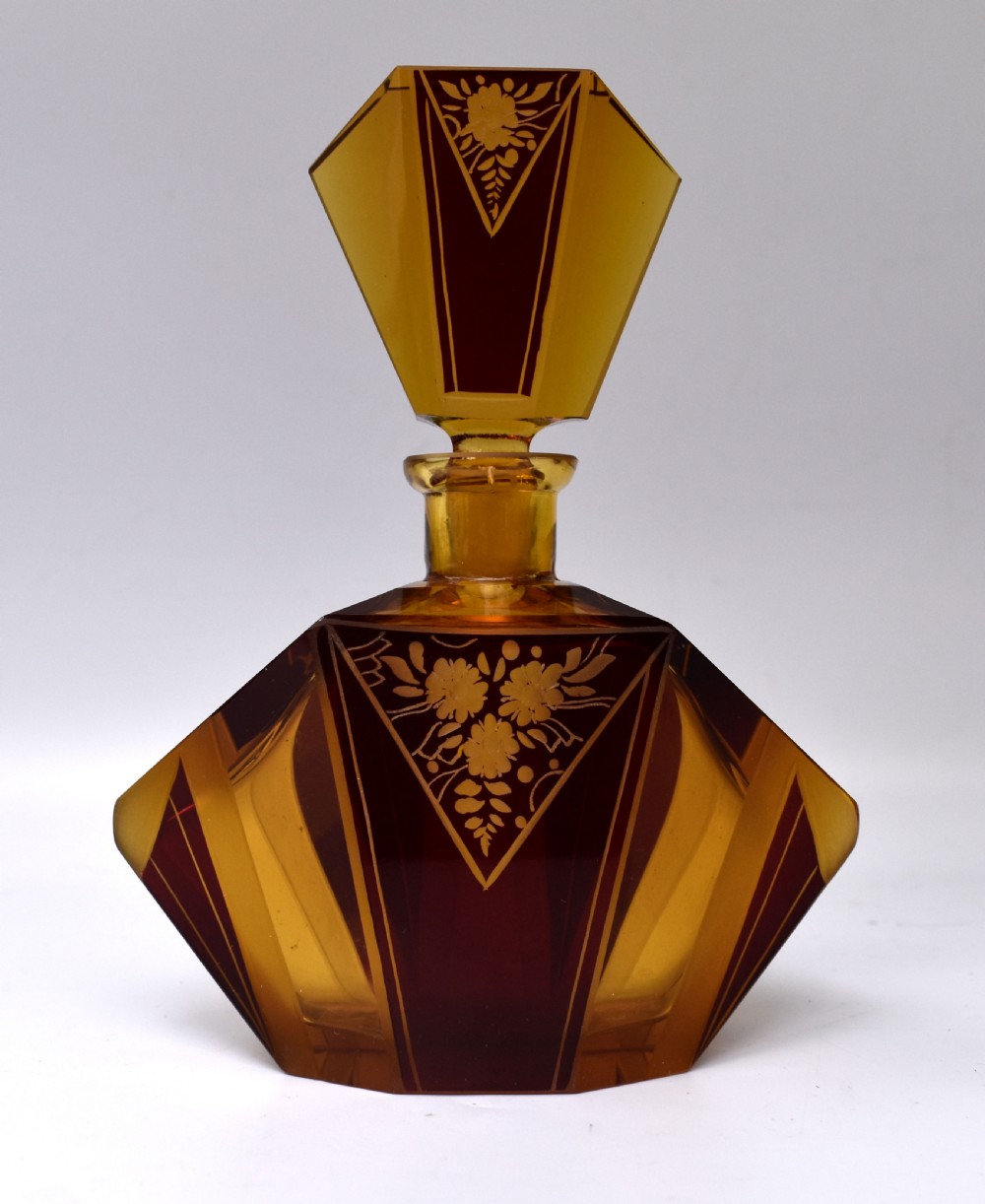 Art Deco Amber Coloured Glass Perfume Bottle by Karl Palda, c1930s
