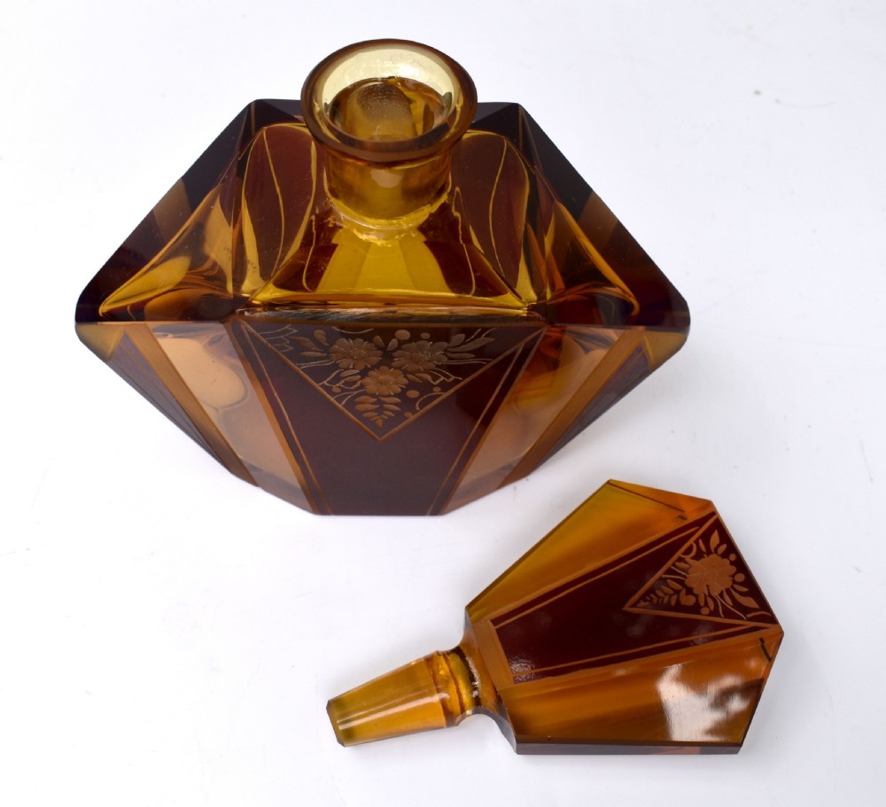 Art Deco Amber Coloured Glass Perfume Bottle by Karl Palda, c1930s View II
